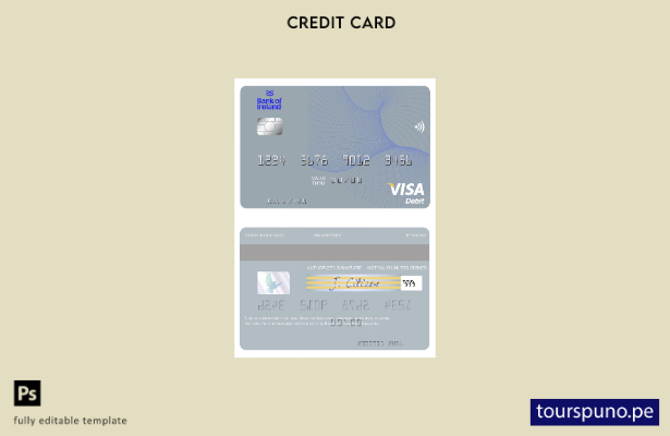 lista para imprimir plantilla de tarjeta de débito visa del Banco de Irlanda de 